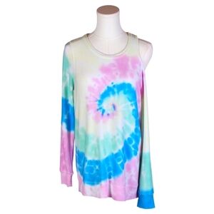 Chaser Tie-Dye Cold Shoulder Sweatshirt NWT Size S Pastel Spiral Pullover Top